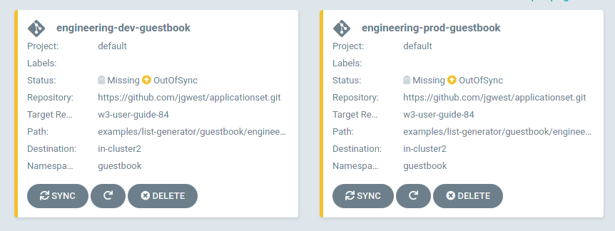 Argo CD Web UI 中的列表生成器示例