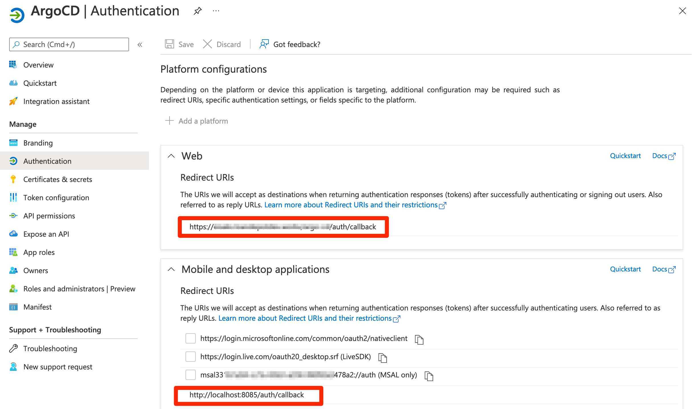 Azure 应用程序注册的身份验证