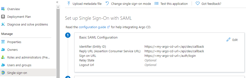 Azure 企业 SAML URLs